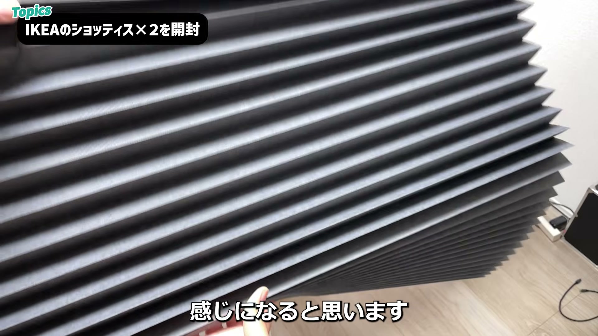 プリーツの質感。片面がテカテカ、片面が布っぽい