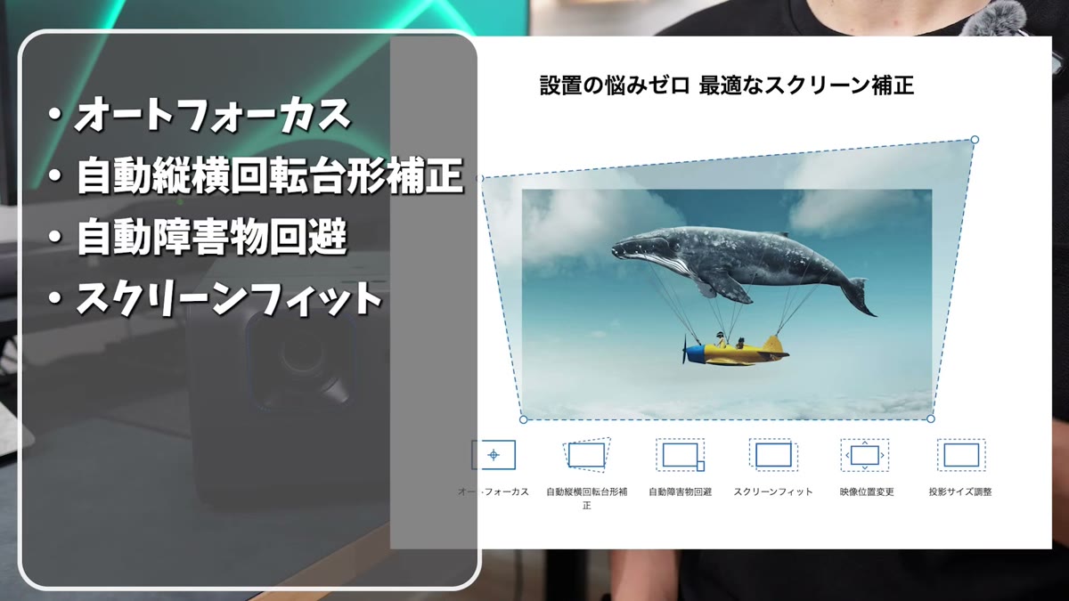 オートフォーカスや台形補正など手厚い自動調節機能