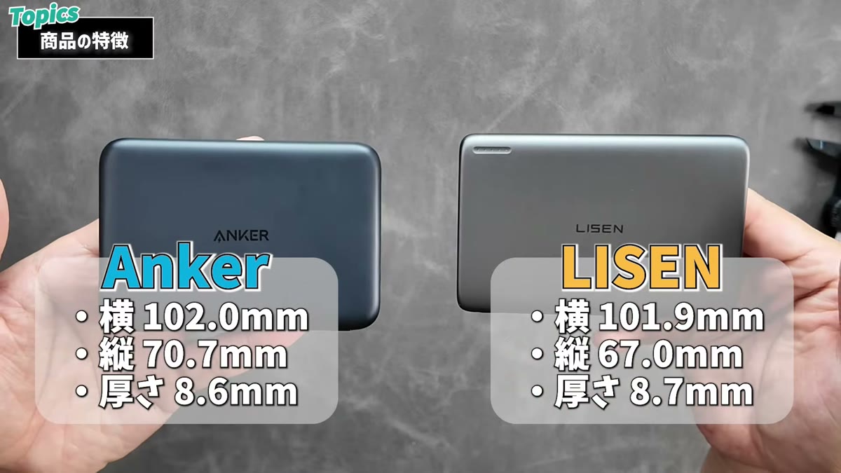 AnkerとLISENのサイズ比較