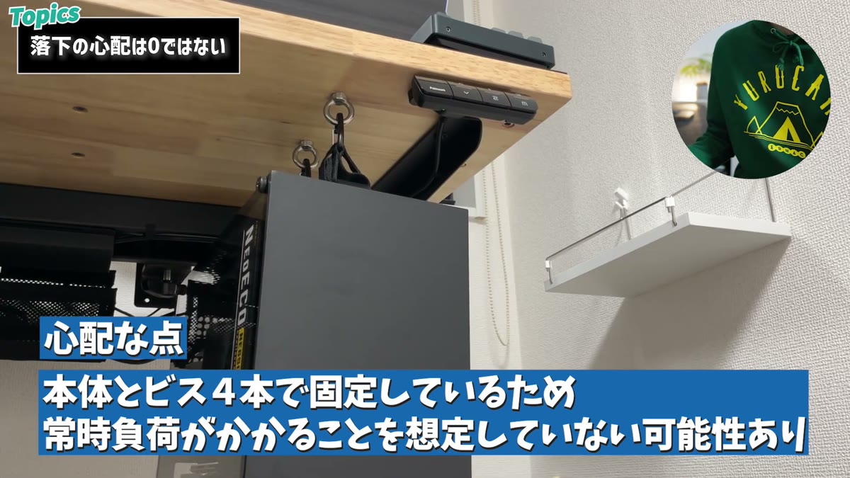 吊り下げた状態。取っ手のビス4本には注意