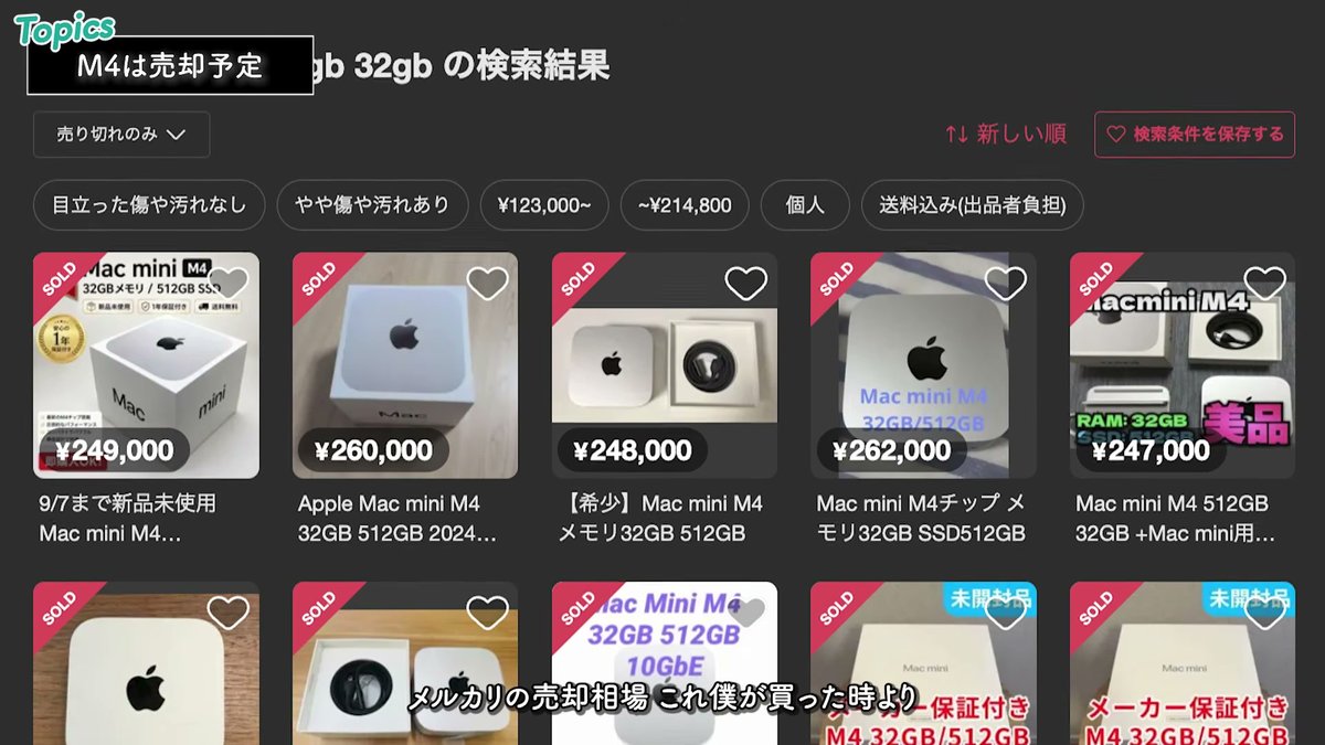 撮影時点のメルカリの出品価格の例。成約価格や手取り額とは異なる