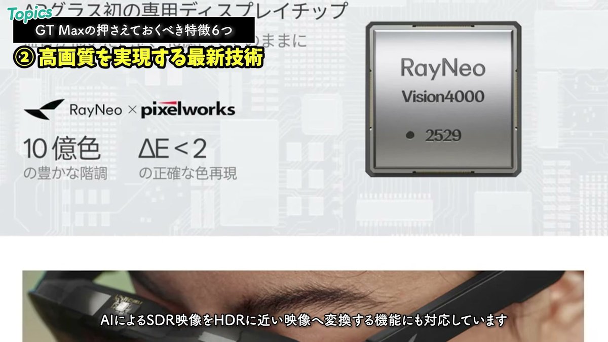 RayNeo Vision4000チップ搭載。10億色の階調とΔE2未満の色再現