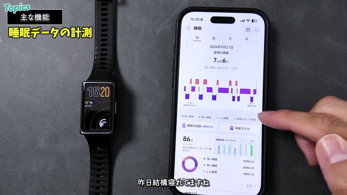 HUAWEI Healthアプリの睡眠データ画面